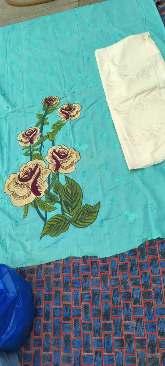 Blue Floral Elegance – 2-Piece Embroidered Suit for Graceful Style
